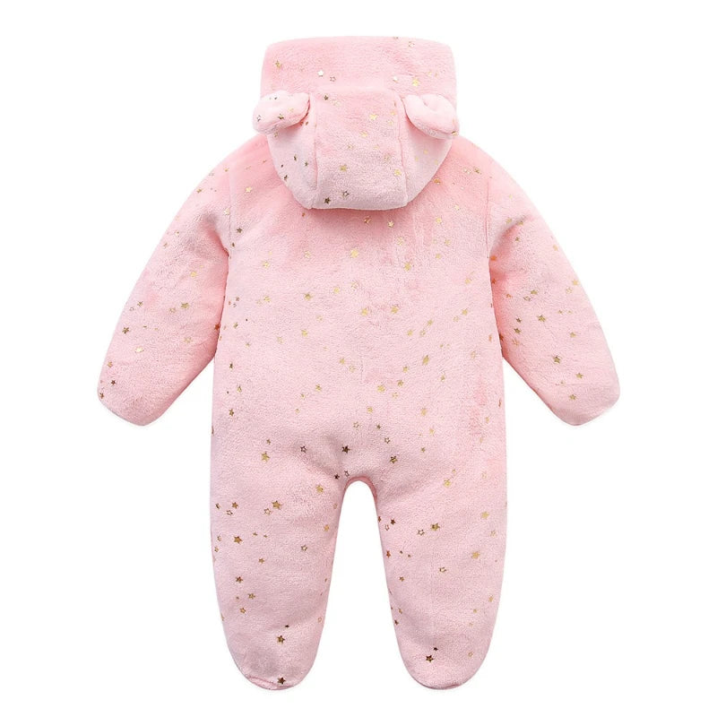Boys & Girls Fleece-Lined Romper with Hat  for Autumn & Winter Infant Cute Star-Print Footed Onesie Halloween Warm Bodysuit