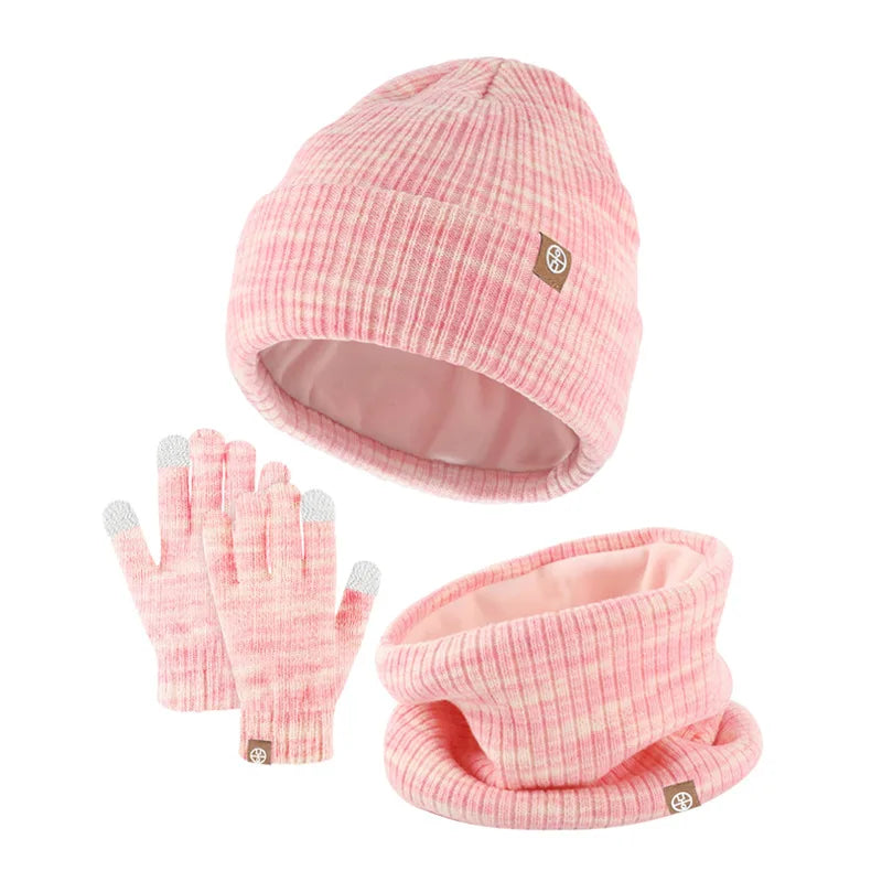 Autumn Winter 2-8Y Children's Knit Gloves Hat Scarf 3 Pieces Sets Outdoor Windproof Warm Kids Hats and Caps Muffler for Boy Girl