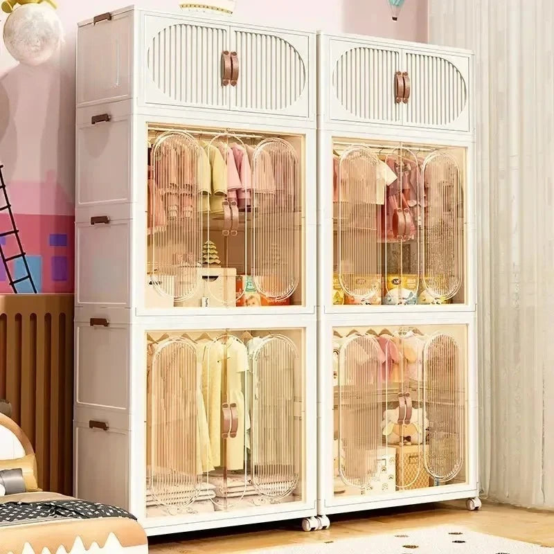 Children's Wardrobe Bedroom Closet Cabinet Baby Storage Box Toy Clothes Organizer Locker Folding Sorting Partition Wardrobe