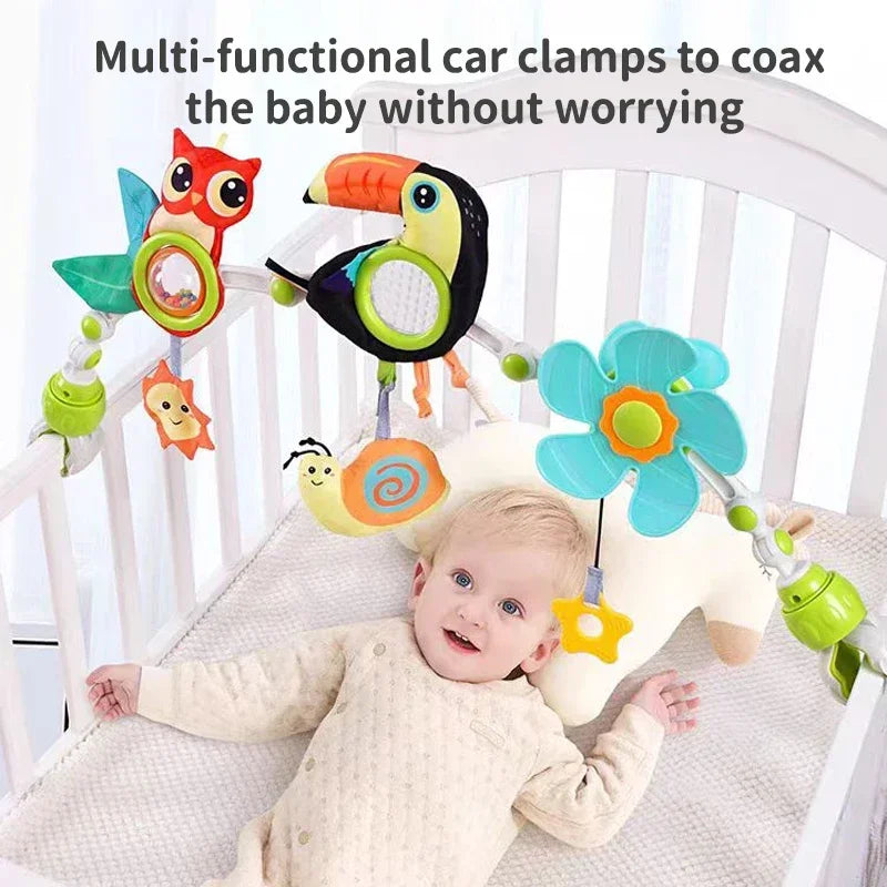 Baby Play Arch Crib Toy Stroller Hanging Toys, 0-12 Month Newborn Bed Winding Toys for Sensory Development Baby Car Seat Toys