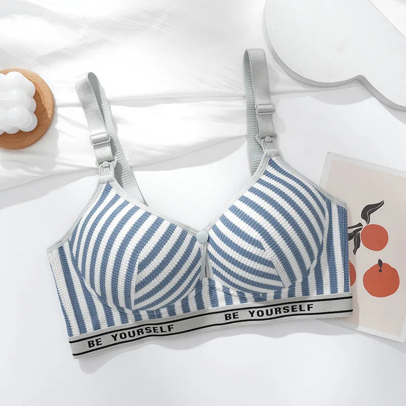 New Lightweight Breathable Maternity Breastfeeding Bra Made of Pure Cotton Gathered Anti Sagging Letter Stripe Women's Underwear
