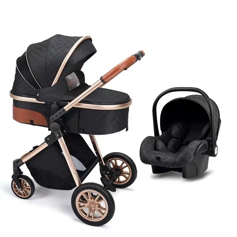 Poussette de luxe 3 en 1, poussette tout-terrain haute, bébé assis ou allongé