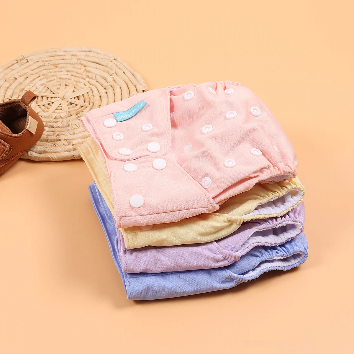 HappyFlute 4-Pack Plain Color Cloth Diapers (No Inserts)