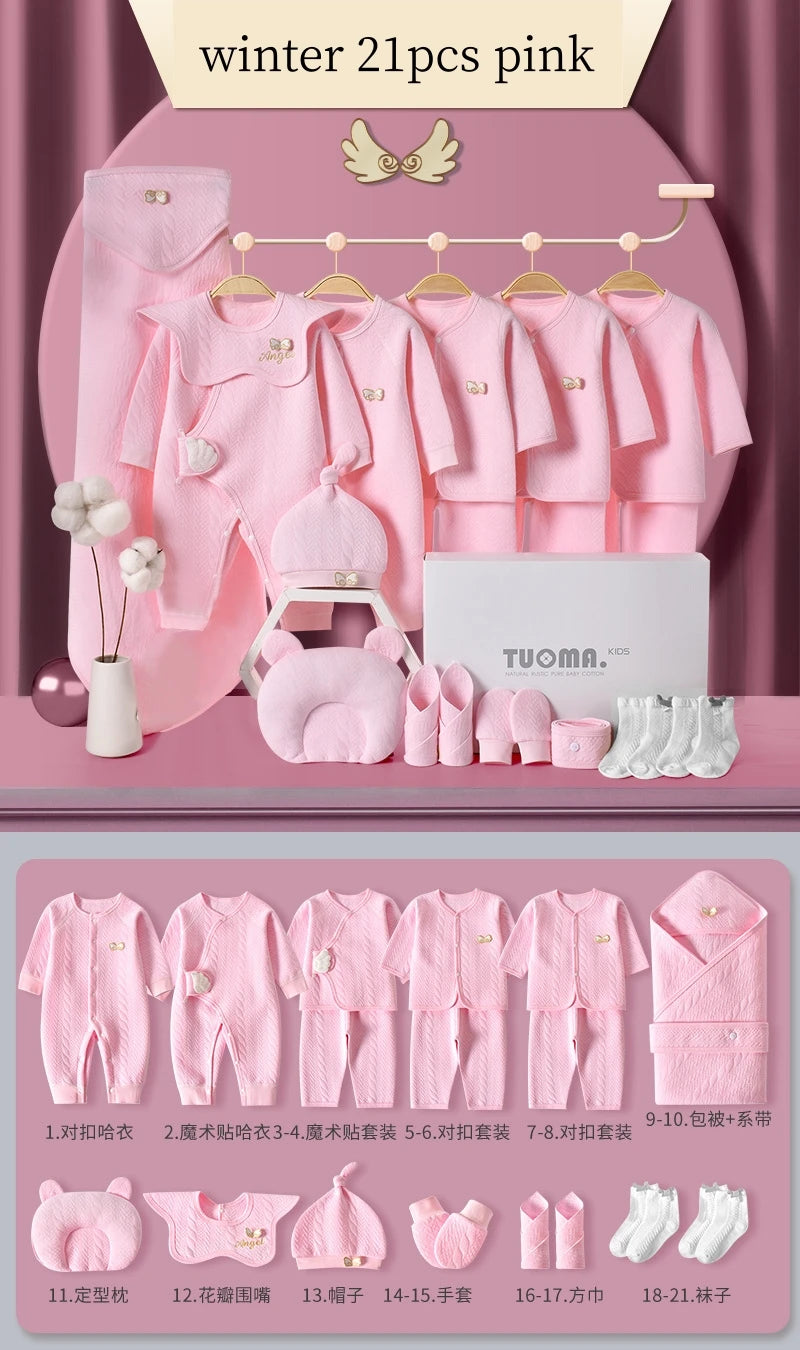 16/18/19/21/22pcs Newborn Clothes Set Angel Wing Baby Clothing Suit Pure Cotton 0-1Y Kids Unisex Infants Underwear Set No Box