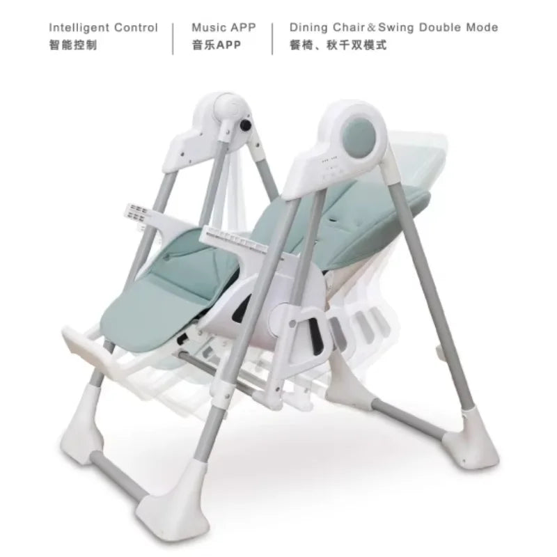 EN16232 Intelligent easy operable swing baby high chair  with  removable double tray