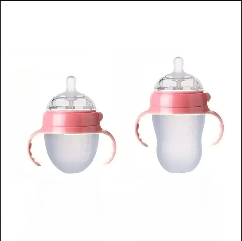 Silicone Nano Feeding Bottles Baby Bottle with Handle for Baby Weaning Anti-Choking Nipple Bottle for Baby 0-9 Month 150ML/250ML