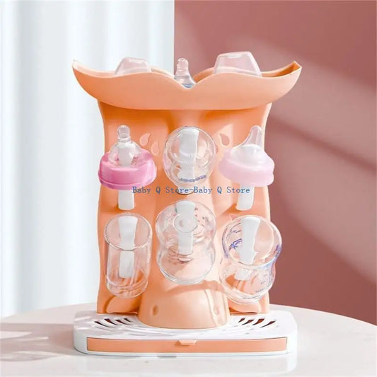 X5XE Baby Bottle Drying Rack with 6 Pegs Space Saving Countertop Organizers Vertical Bottle Drying Stand ABS for Baby Bottles
