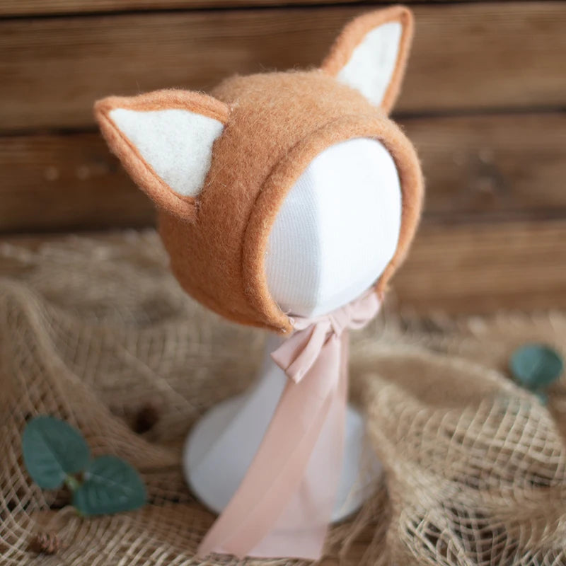 Cute Fox Flower Bonnet Newborn Wool Felt Photo Prop