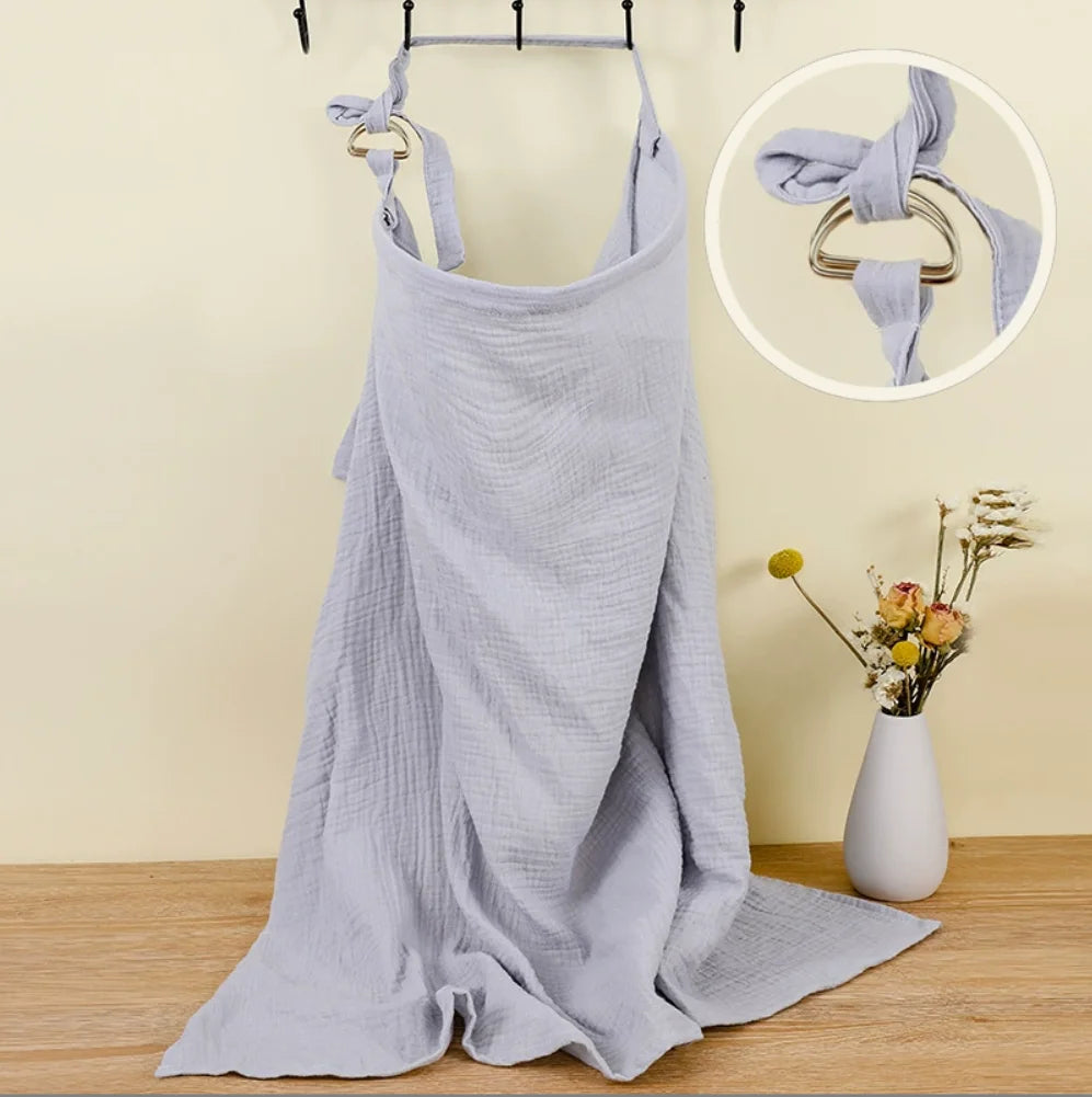Muslin Nursing Cover for Baby Breastfeeding, Breathable 100% Cotton Breastfeeding Cover with Rigid Hoop for Mother Nursing Apron