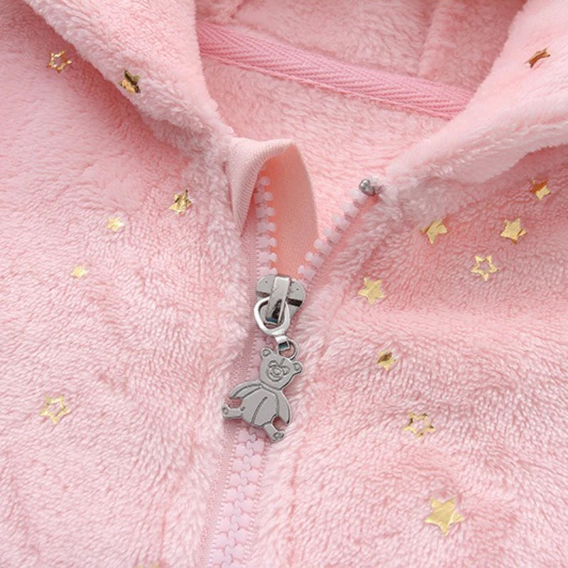 Boys & Girls Fleece-Lined Romper with Hat  for Autumn & Winter Infant Cute Star-Print Footed Onesie Halloween Warm Bodysuit