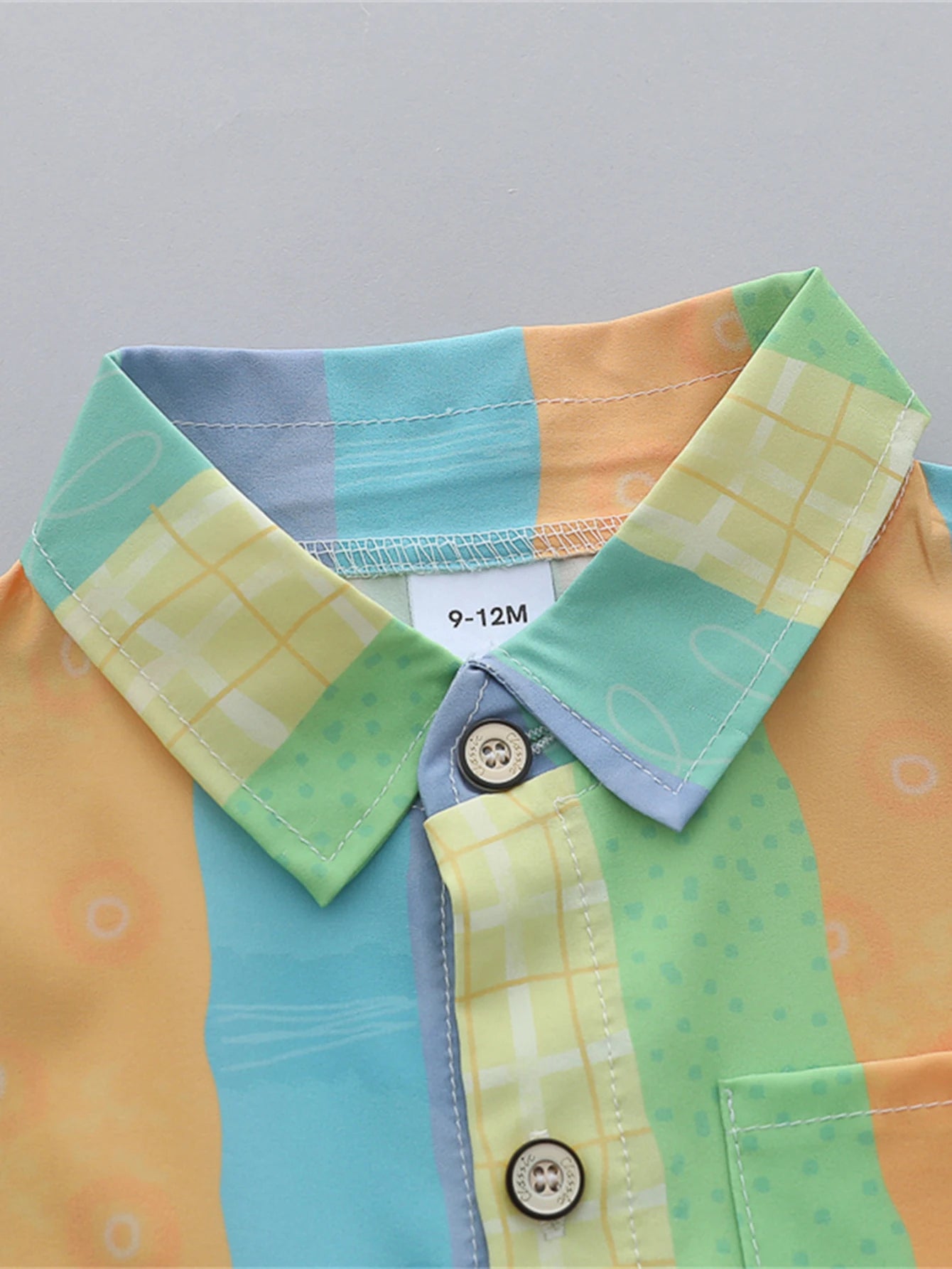 2PCS baby and toddler summer full print three color vertical stripe pattern stand up collar shirt short sleeved shorts set