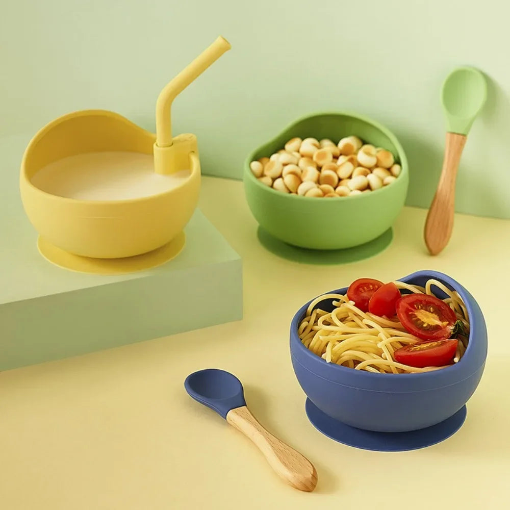 Baby Kitchenware – Silicone Bowl with Spoon & Straw Set