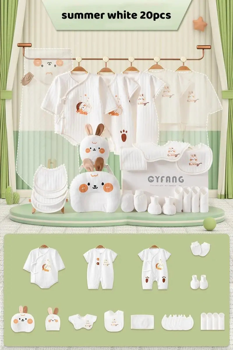 Summer Bunny Newborn Clothes Set – 20–26PCS Cotton Outfit for Boys & Girls