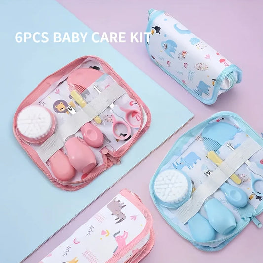6pcs/set Health Care Kit with Bag- Portable Travel Set: Bath Brush Comb, Nail Clipper, File, Scissors, Nasal Aspirator
