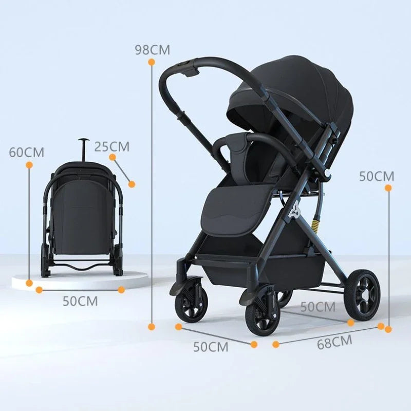 Ultra-light Four-wheel Baby Stroller Can Sit or Lie Down High-view Simple Baby Stroller Two-way Foldable Children's Stroller