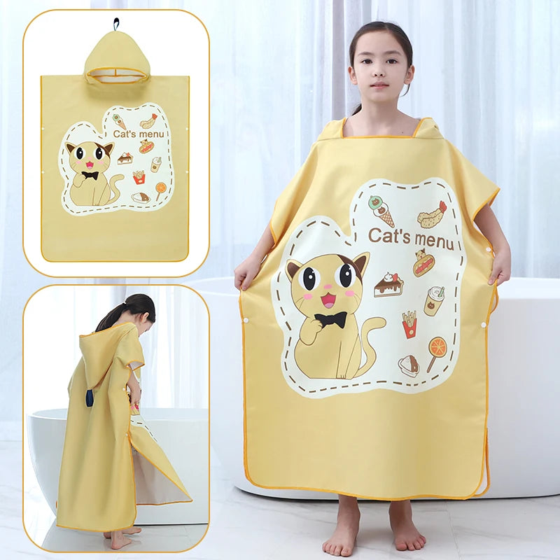 Kids Beach Poncho Towels Quick-Dry Absorbent for Baby Shower, Children's Hooded Bathrobe for Boys Girls Wearable Swim Bath Towel