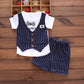 2PCS Baby Set Summer Children's Outgoing Plaid Gentleman Style Fake Two Piece Vest Short Sleeve Shorts Set