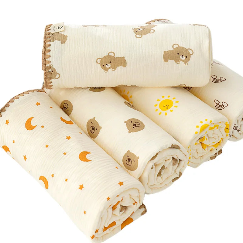 Newborn Gauze Bath Towel & Crinkle Blanket - INS Style Soft Breathable Cover Versatile for Nap Car Use Infant Swaddle Blanket