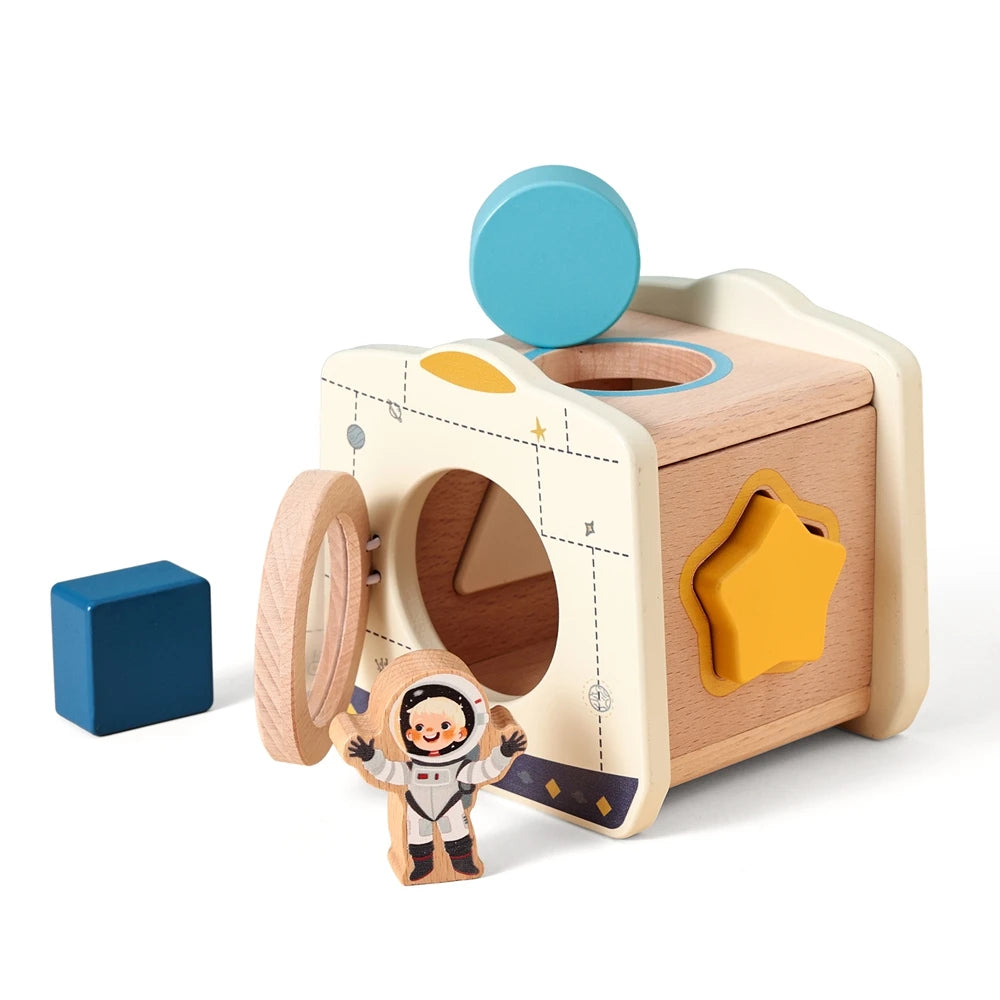 Wooden Astronaut Space Toys Set Baby Montessori Rocket Knowledge Puzzle Toys Early Shape Perception Building Block Stacking Game