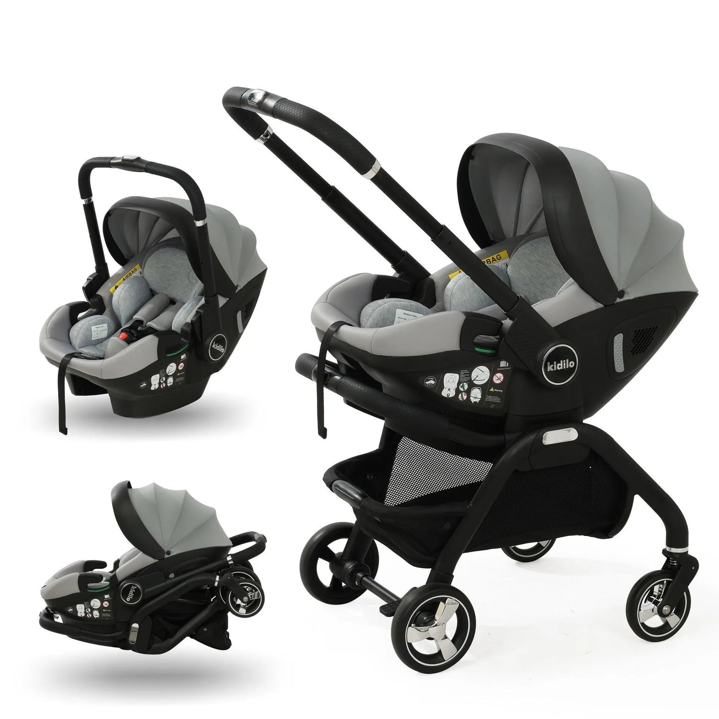 Kidilo 3-in-1 Baby Car Seat Stroller, One Button Fold & Detachable Basket