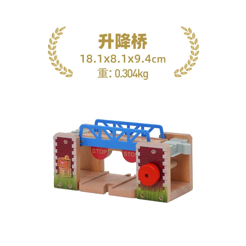 Wooden Train Track Racing Railway Street Sign Toys Bridge Tunnel Track Accessories Wood Tracks Creative Toys For Children Gift
