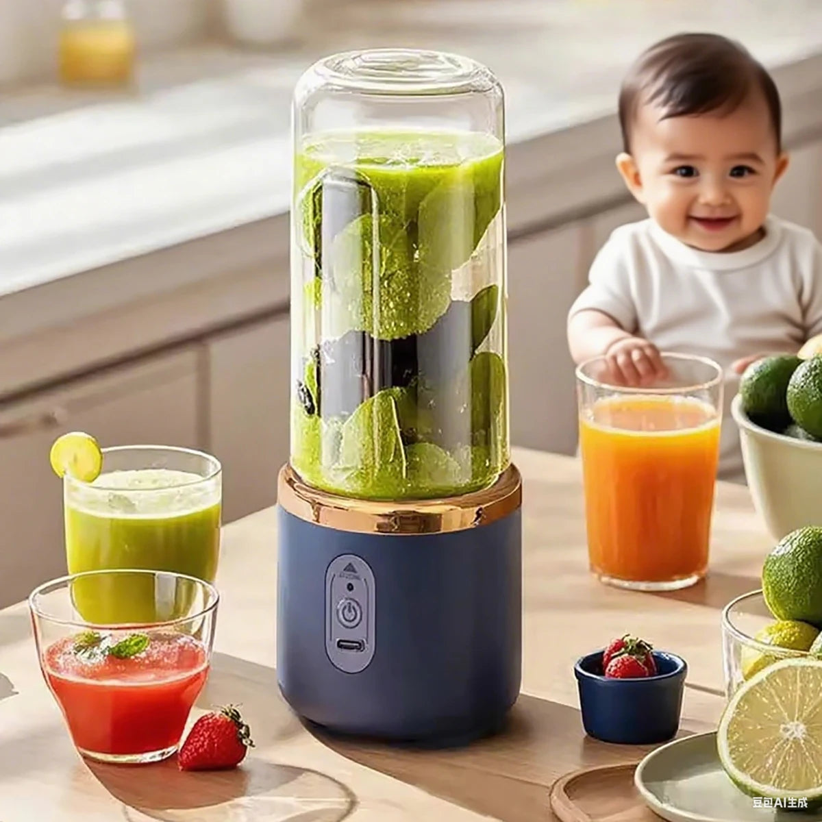 1PC Small juicer, small portable fruit juicer with rechargeable juice cup, two-in-one portable blender and water bottle,