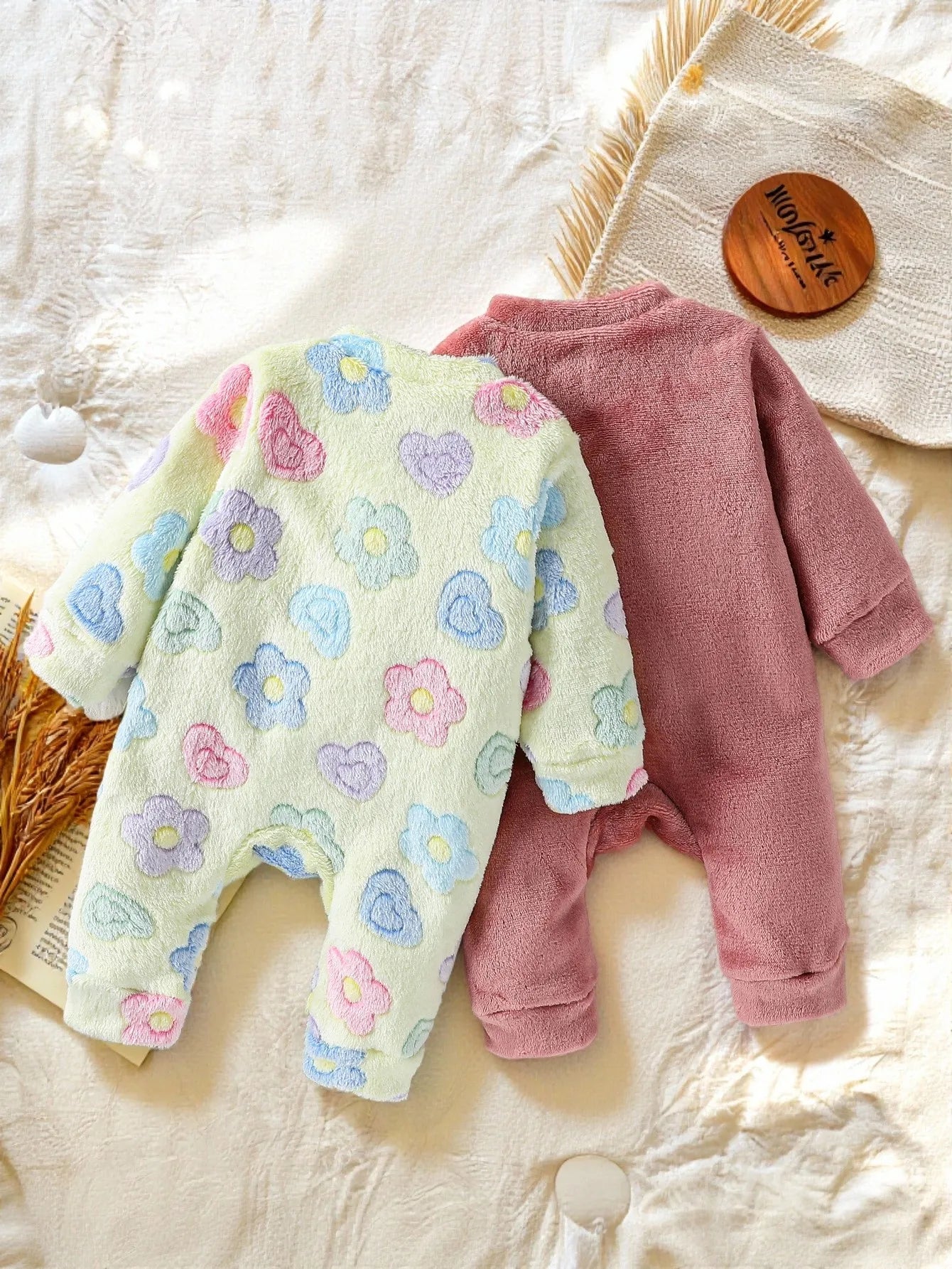 2Pcs New Baby Girl Girls Thick Romper Warm Winter Long Sleeve Newborn Infant Baby Fleece Romper Jumpsuit Soft Clothes For 1-24M