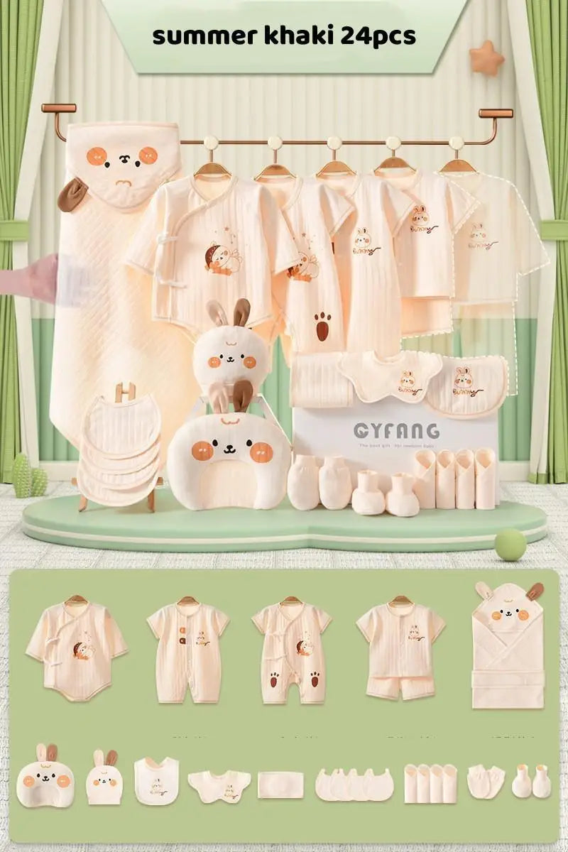 Summer Bunny Newborn Clothes Set – 20–26PCS Cotton Outfit for Boys & Girls