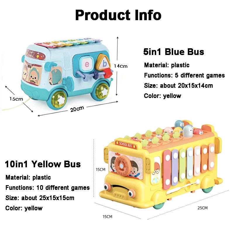 Multi-functional Cartoon Bus Montessori Toys Car Maze Puzzle Hammer Games New Kids Toys Storage Box Early Educational Baby Gift