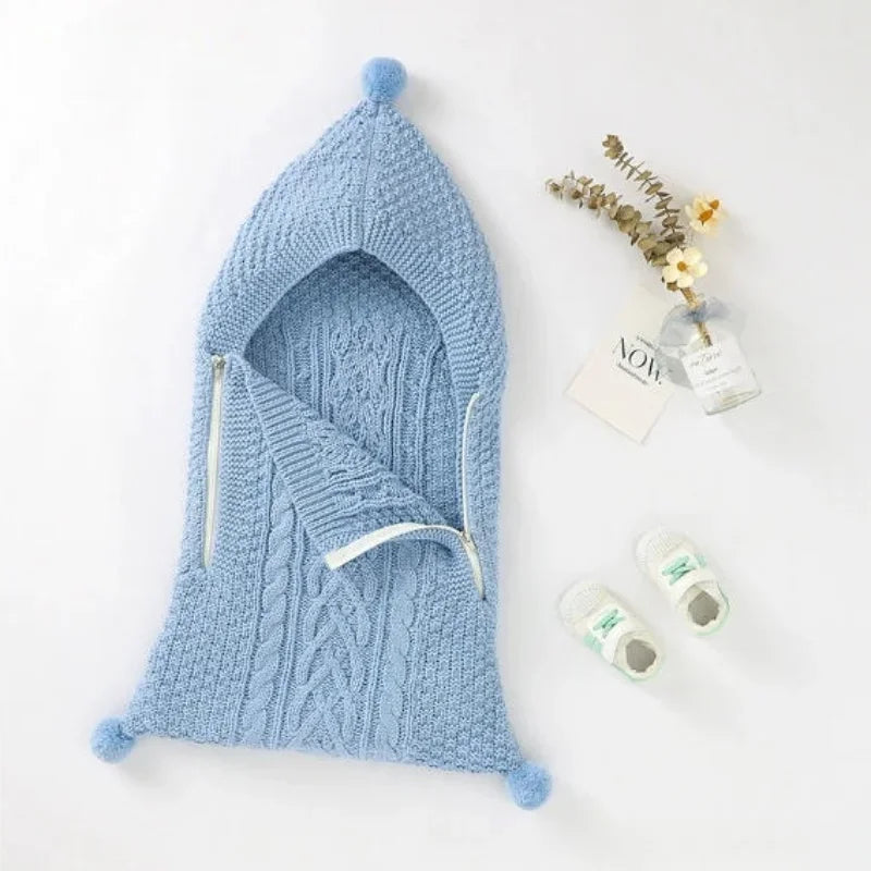 Nouvelles couvertures d'emmaillotage tricotées unies pour bébés de 0 à 1 an, chaudes et douillettes pour l'hiver.