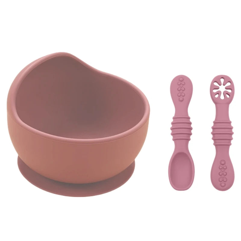 Ensemble d'apprentissage de l'autonomie alimentaire pour tout-petits – Bols en silicone avec couverts