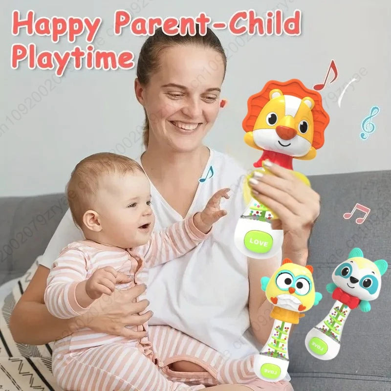 Cute Handheld Interactive Rattle Early Learning Toy for Infants, Enhances Grip & Motor Skills, Promotes Visual with Music Toy