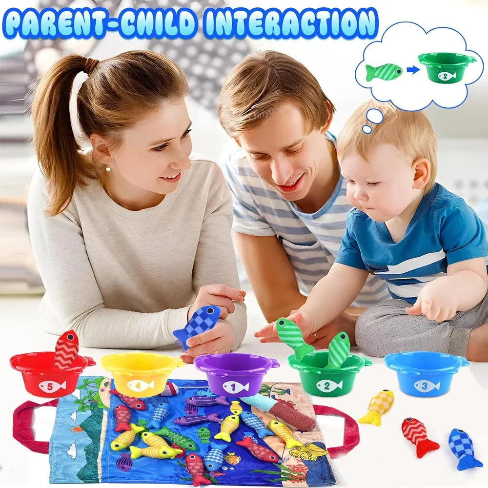 Plush Fishing Toys Baby Toys with Stacking Cups Sorting Educational Learning Montessori Toys for Toddler Gifts 1-3 Year Boy Girl