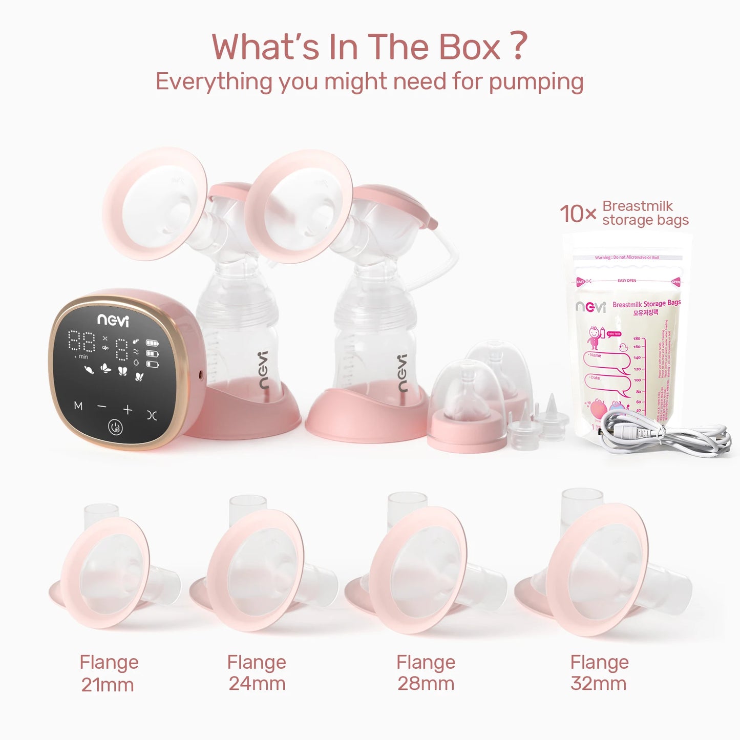 NCVI Double Electric Breast Pump, LED Display, 10pcs Breastmilk Storage Bags