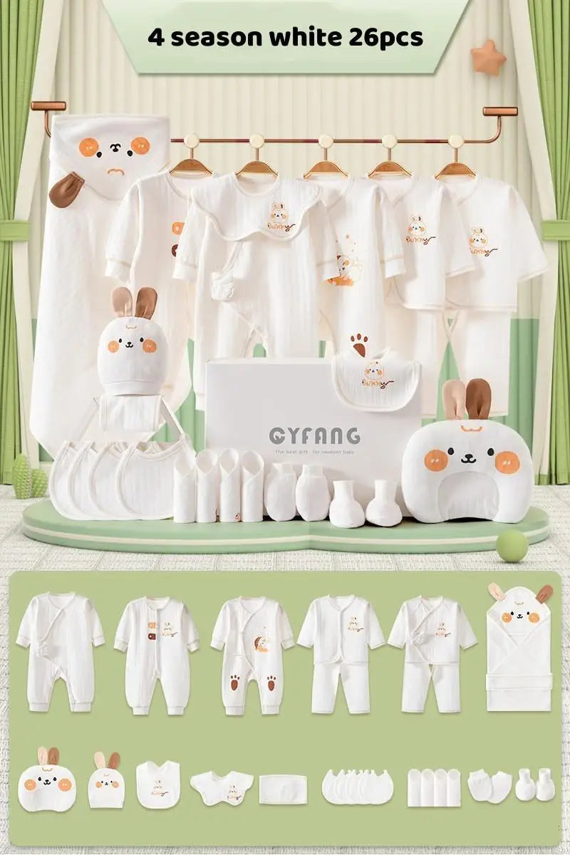 Summer Bunny Newborn Clothes Set – 20–26PCS Cotton Outfit for Boys & Girls