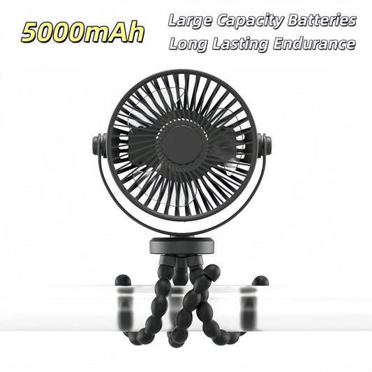 Mini Portable Stroller Fan,3 Speed Rechargeable,360° Rotate Flexible Tripod Better Cooling for Car Seat Crib Treadmill 5000mAh