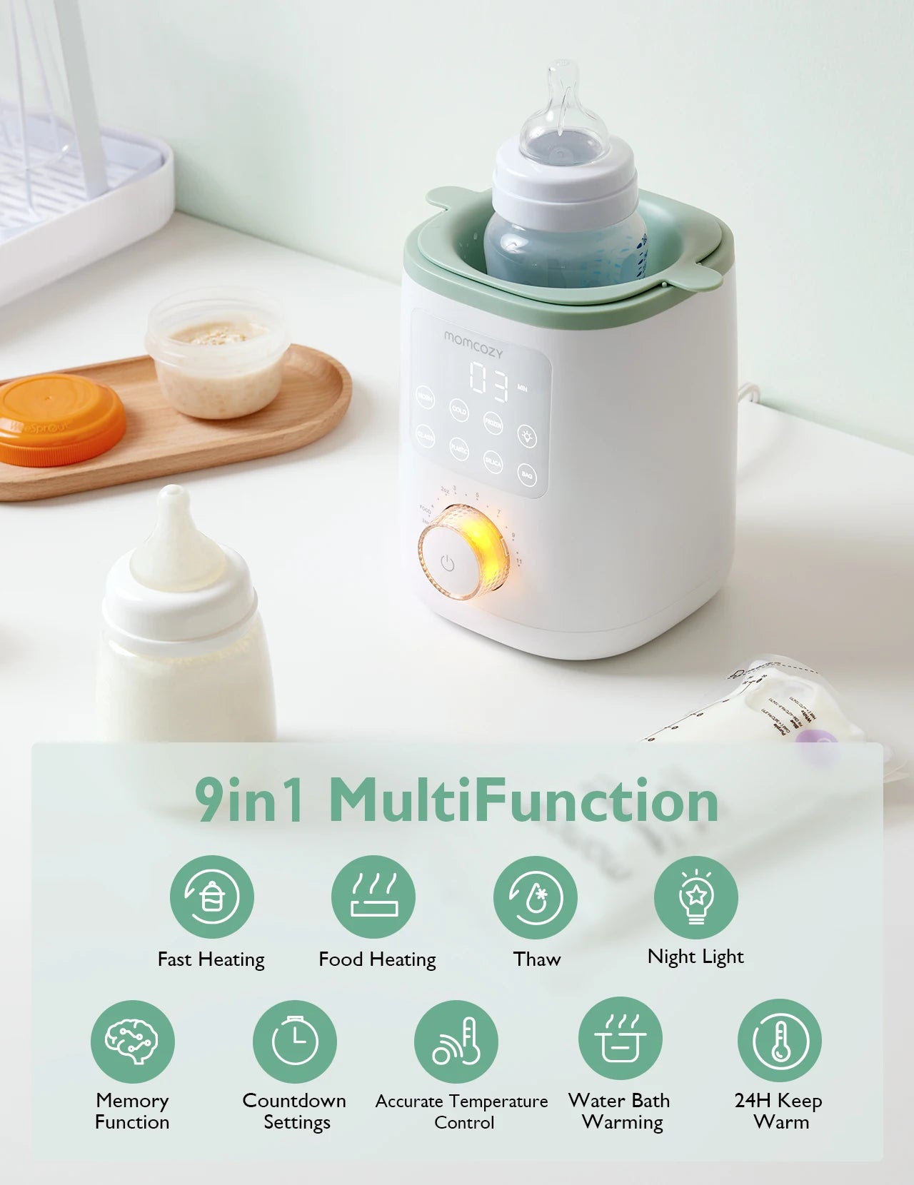 Momcozy 9 in 1 Bottle Warmer, with Night Light, Accurate Temperature Control
