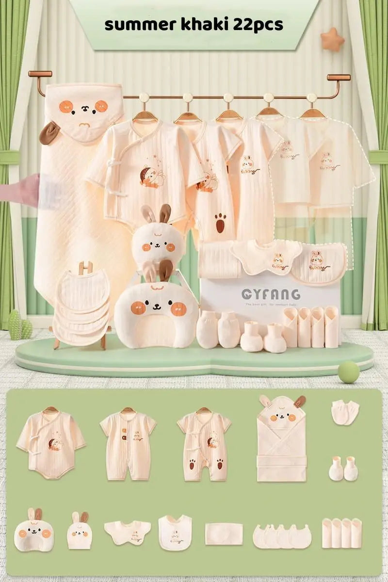 Summer Bunny Newborn Clothes Set – 20–26PCS Cotton Outfit for Boys & Girls