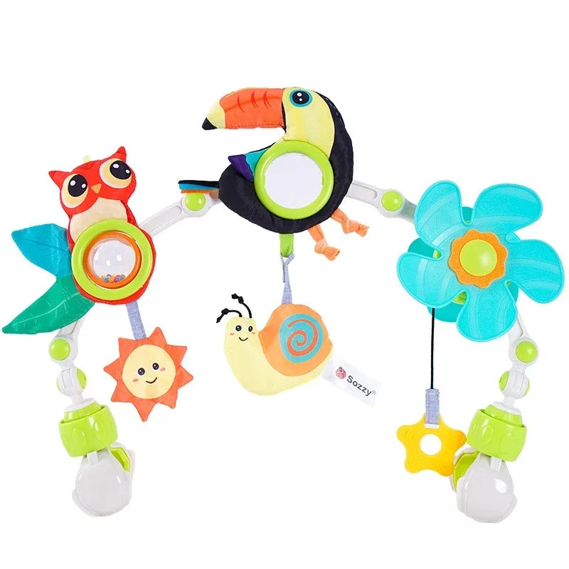 Baby Play Arch Crib Toy Stroller Hanging Toys, 0-12 Month Newborn Bed Winding Toys for Sensory Development Baby Car Seat Toys