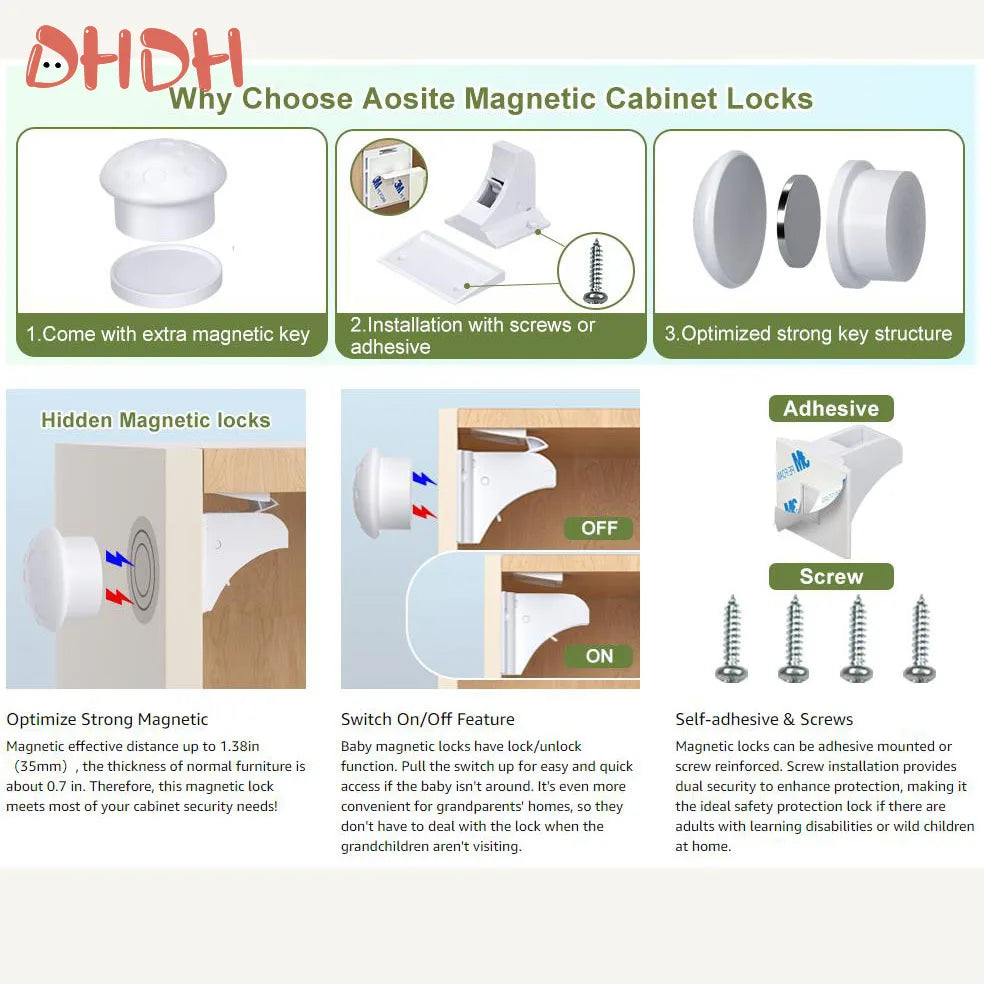 Baby Safety Magnetic Locks Cabinet Drawer Self-Adhesive Screw