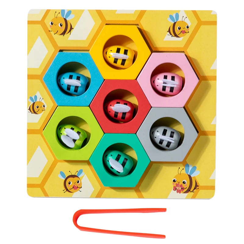 Clip Beads Color Cognition Bee Trap Game Montessori Wooden Toys for Early Education Bee House Fine Motor Training Teaching Aids