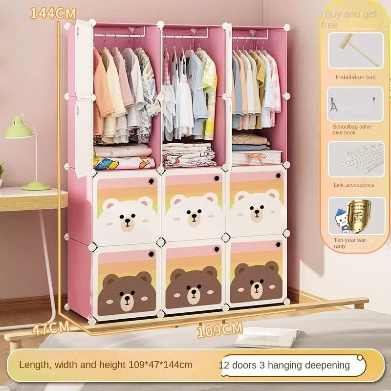 Children Dress Clothes Folding Cabinets Simplicity Cube Splice Storage Locker Foldable Fully Enclosed Wardrobe Bedroom Furniture