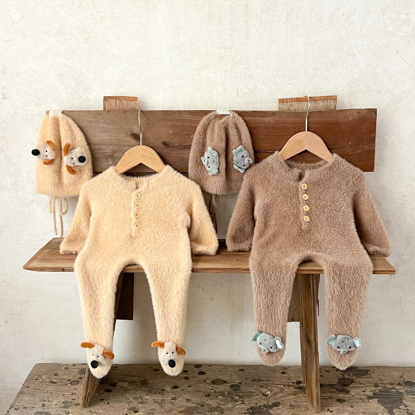 Ins Korean Version Boys' and Girls' Baby Autumn and Winter Jumpsuit Sweater, Baby and Toddler Warm Hooded Climbing Suit