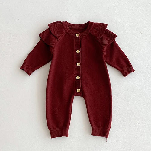 2025 New Autumn Children Clothes Infant Baby Girls Long Sleeved Splicing Knitted Jumpsuit Newborn Baby Knitted Bodysuits+Hat