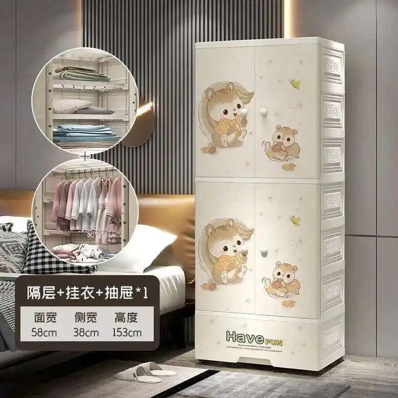 Plastic Baby Storage Cabinet Simple Cartoon Children's Wardrobe For Girls Bedroom Home Infant Storage Home Furniture