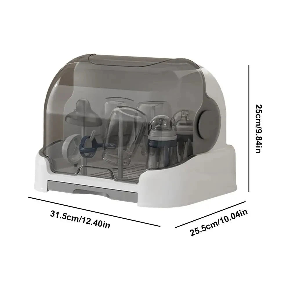 Portable Baby Bottle Drying Rack & Organizer - Dustproof Storage Container with Removable Drip Tray, Hygienic Feeding Accessorie