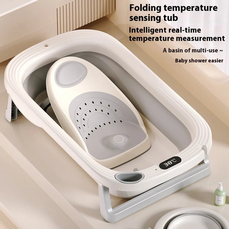 Intelligent warm baby bathtub lengthened and widened baby bathtub home foldable bathtub can sit and lie on baby bathtub