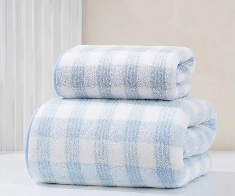 Japanese Minimalist Plaid Towel Absorbent Thick Soft Bath Towel Cotton Washing Bath Towels Two In One Parent Child Set Towel