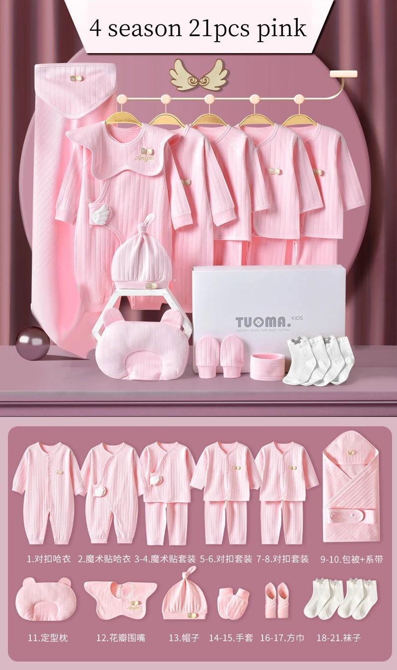 16/18/19/21/22pcs Newborn Clothes Set Angel Wing Baby Clothing Suit Pure Cotton 0-1Y Kids Unisex Infants Underwear Set No Box