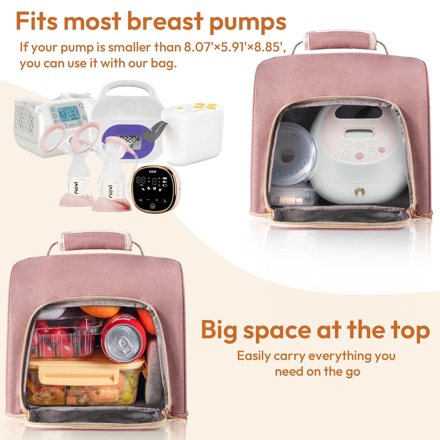 NCVI Pink Breast Pump Bag, Double Layer Separable Breastmilk Bag